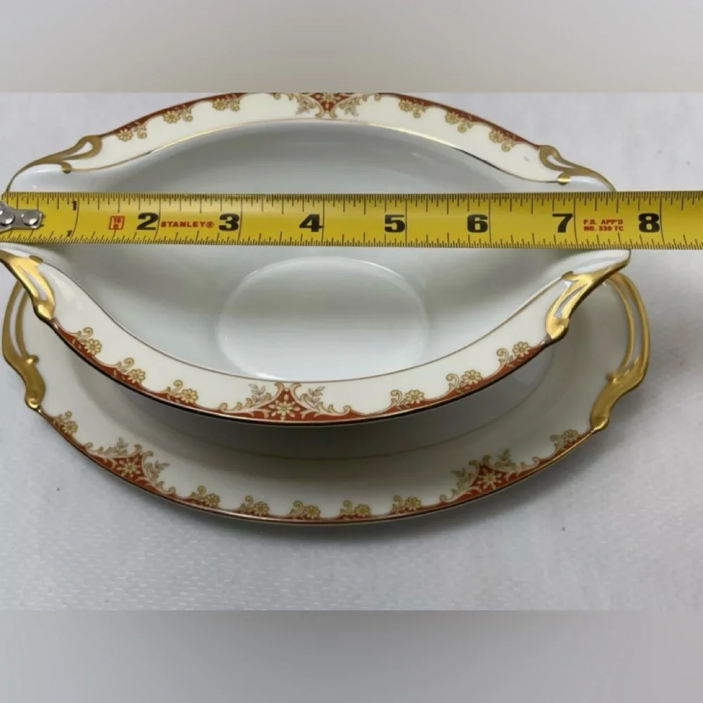 Noritake China Cardinal Rose Gravy Sauce Boat w Attached Tray Occupied Japan